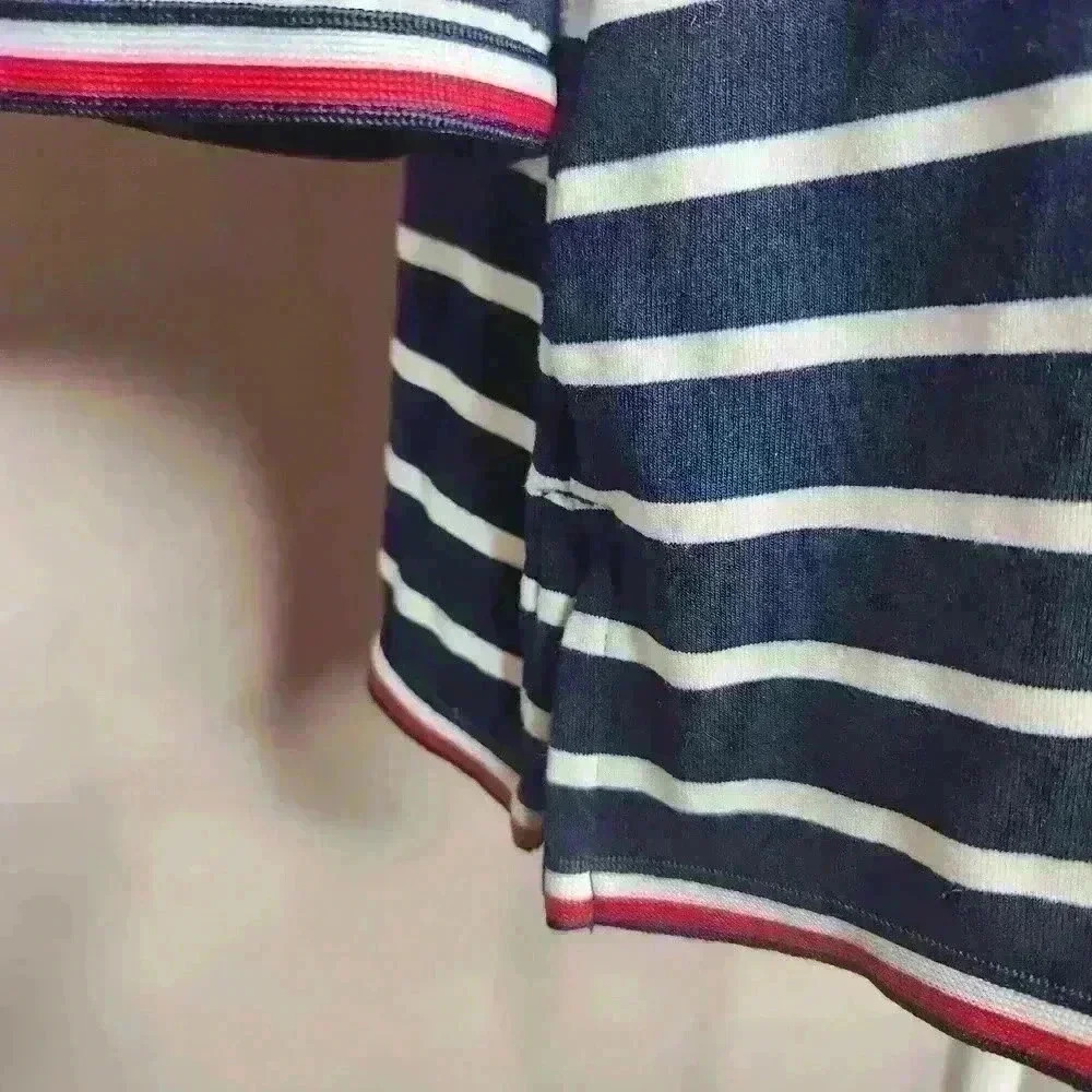 Tommy Hilfiger women's navy and white striped blouse 3/4 sleeve size large - Picture 6 of 7